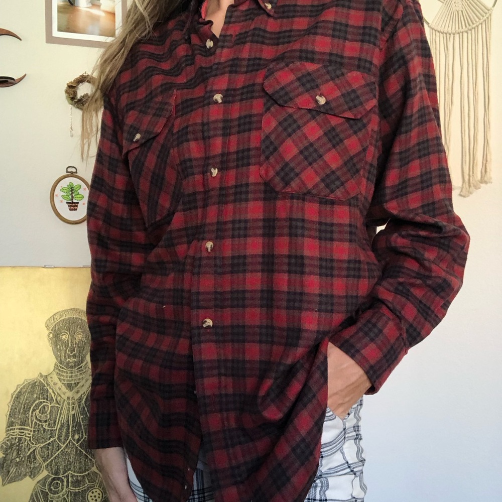 Men's Red and Black Plaid Casual Shirt